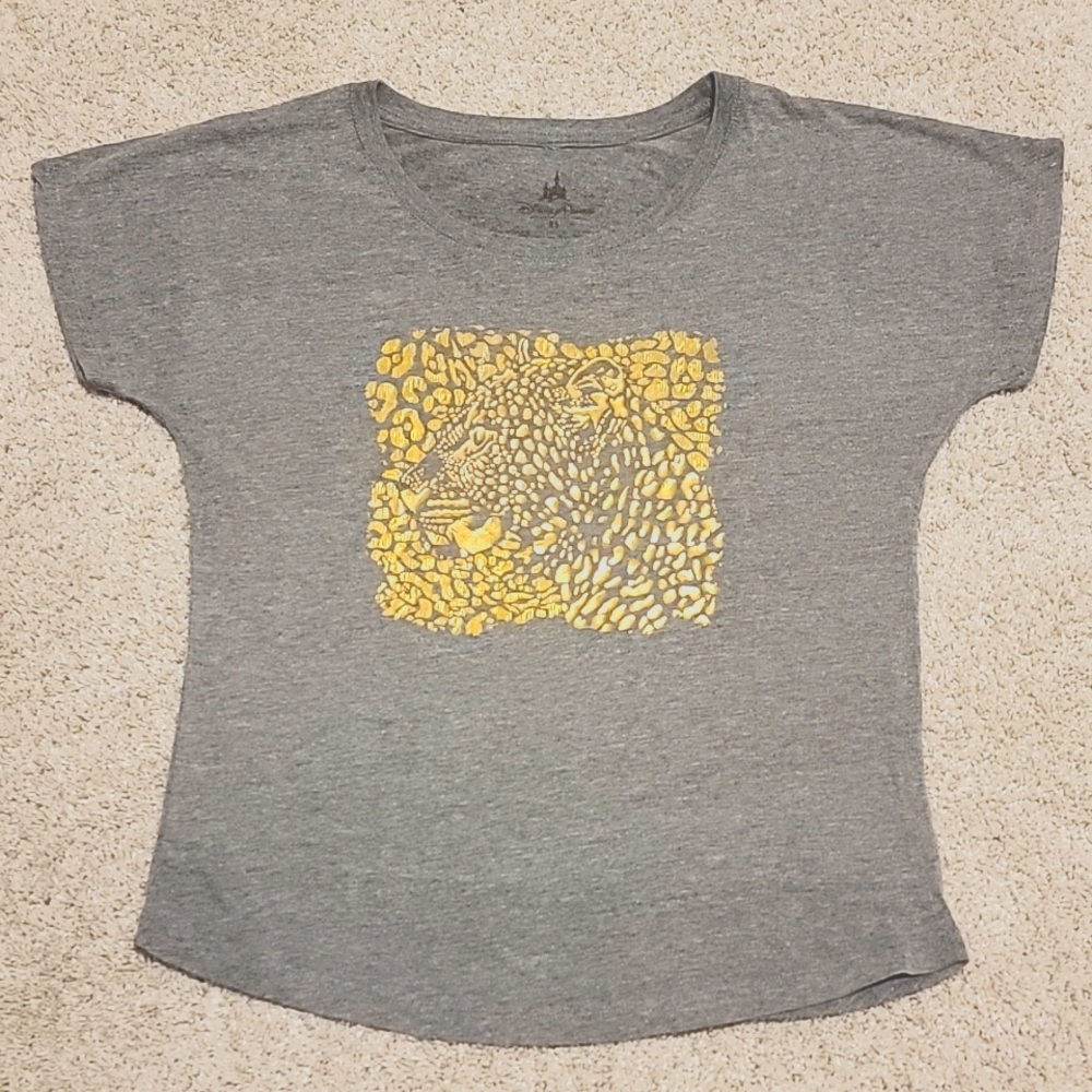 Disney Parks Grey Tee with Gold Leopard - Women's XSmall